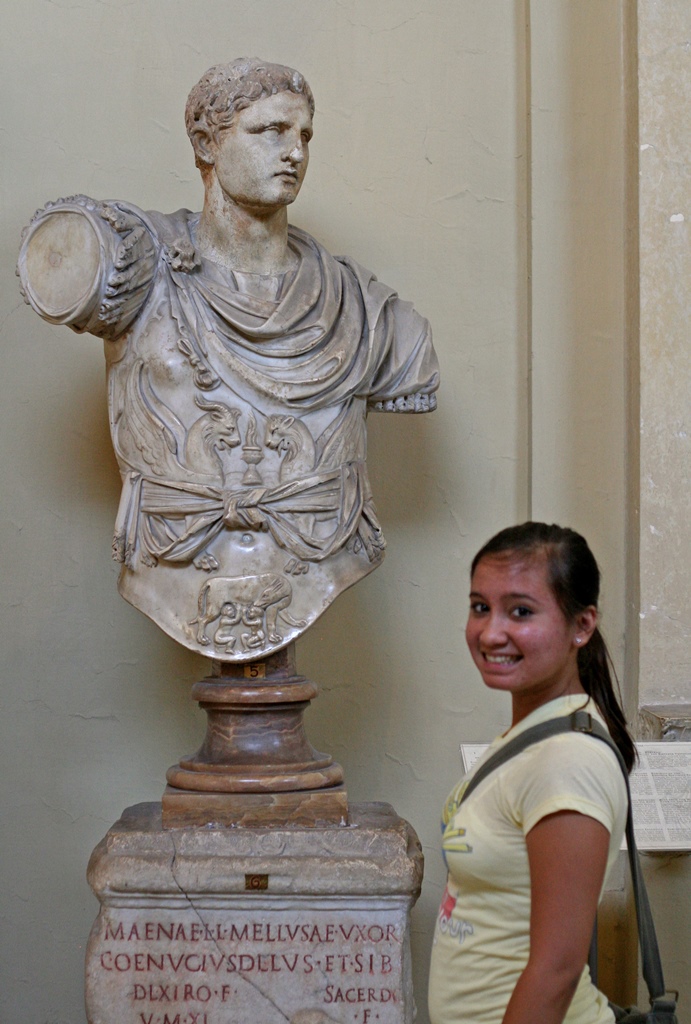 Connie with Roman Statue