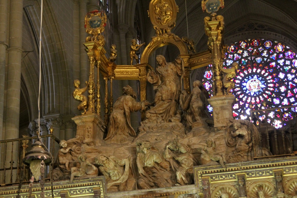 Sculpture Above Choir Stalls with Rose Window